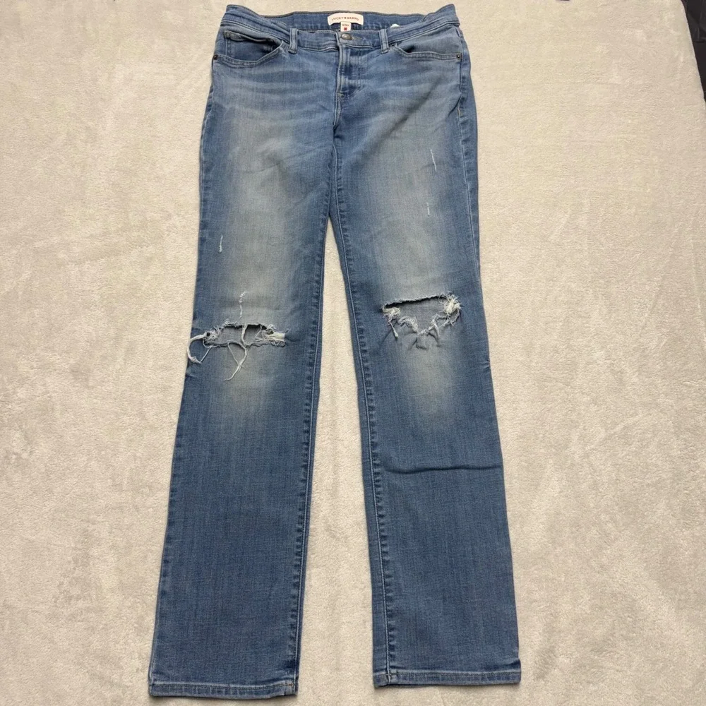 Lucky Brand‎ Sweet Mid Rise Straight Jeans Blue Distressed Denim 6/28 R